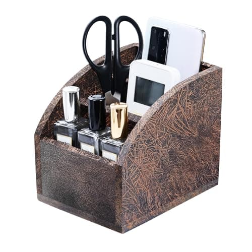 BONNY DODO Remote Control Holders Organizer Box for Table Copper Gold Small Wooden Desk Farmhouse Home Decor Caddy Basket Store Tv Remote for Media Player,Pencil,Glassees&Office Supplies (Bronze, S)