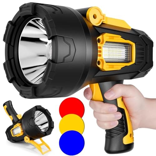 BEFAMALI Rechargeable Spotlight, 2000000 Lumens Super Bright Led Spotlights Flashlight with Cob Light & Foldable Tripod, Spot Lights Long Runtime, Handheld Spotlight for Hunting Boating Outdoor