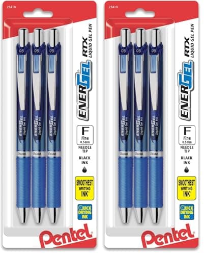Pentel EnerGel RTX Retractable Liquid Gel Pen,(0.5mm),Fine Line,Needle Tip,Blue Ink,(BLN75BP3C),3 Count (Pack of 2)