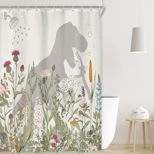 Small Wildflower Dinosaur Kids Stall Narrow Bathroom Shower Curtain Set
