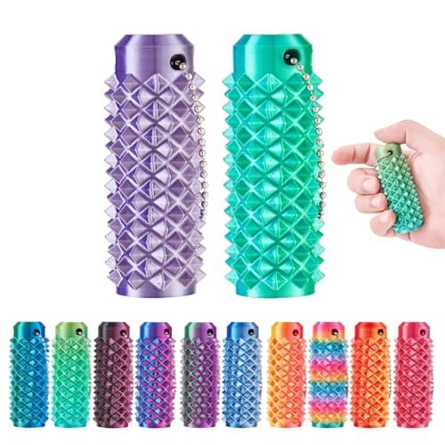 2PC Pain Fidget Toy Reduce Stress for Adults,Portable Stim Tool,3D Printed Venting Key Pendant,Novelty Gifts for Office, Travel (Sliver-Green)