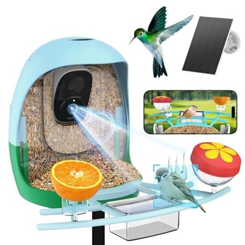 Smart Bird Feeder with Camera Solar Powered - 2K HD Video Camera AI Identify Birds, Send Real-time Notifications & Instant Arrival Alerts- Weatherproof Design,Birds Lover Gifts (Style B-Green)