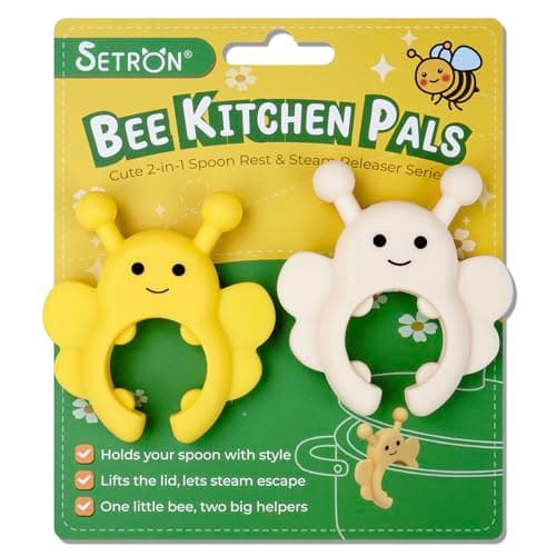 SETRON Bee Spoon Holder Cute Spoon Rest for Stove Top, Steam Releaser & Lid Lifter – Heat Resistant Silicone Cooking Gadget, Fun Kitchen Accessories, Unique Cooking Gift