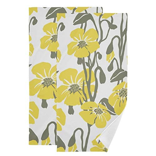 susiyo Hand Towel for Bathroom Set of 2 Absorbent Cotton Face Towel Multipurpose for Hotel Gym Guest Spa Yoga Home Decorative,28x14in (Yellow Flowers)