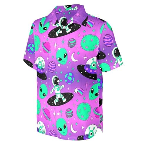 LESOCUSTOM Space Shirts for Men Funny Aline Hawaiian Shirt Button Down Short Sleeve Beach Shirts Rave Party Disco Astronaut Outfit M