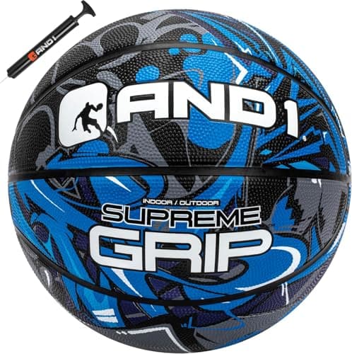 AND1 Supreme Grip Rubber Basketball: Official Regulation Size 7 (29.5 inches) - Deep Channel Construction Streetball, Made for Indoor Outdoor Basketball Games
