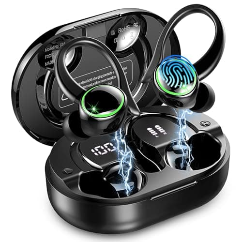 Wireless Earbuds Sports, Bluetooth 5.4 Headphones Hifi Stereo, Fitness Headset for Gym Running Workout, ENC Noise Cancelling Mic, Over Ear Buds with 50H Playback, IP7 Waterproof, Earhooks Design
