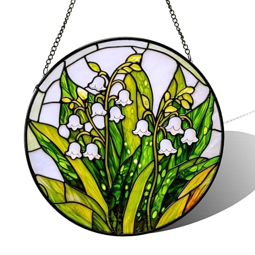 Sun Catcher Stain Glass,Lily of The Valley Flower Suncatcher Stained Glass Decor for Window Hanging, Gardening Gifts for Women with 7.9 Inch