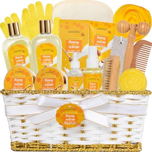 Honey Almond Spa Gift Set, Complete Spa & Skin Gift Baskets for Women & Men