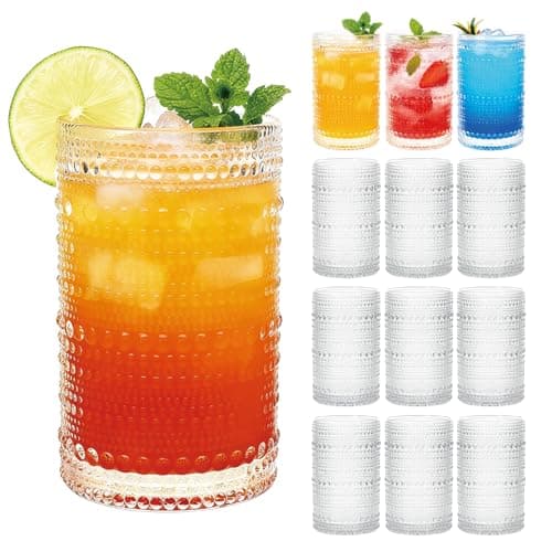 Mapoxy 12 Pack Hobnail Drinking Glasses, 12 Oz Highball Glasses