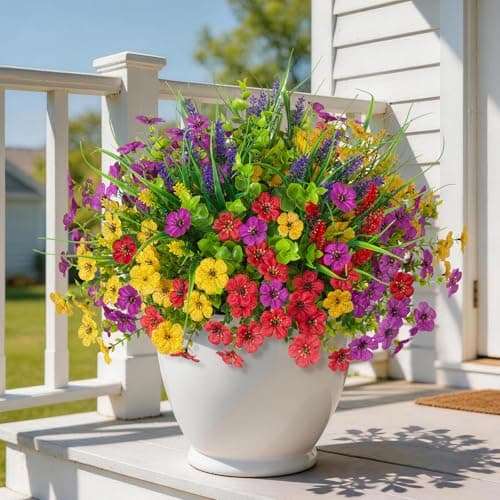 Hommyea Artificial Fake Flowers Plants for Outdoors Silk Spring Home Decor