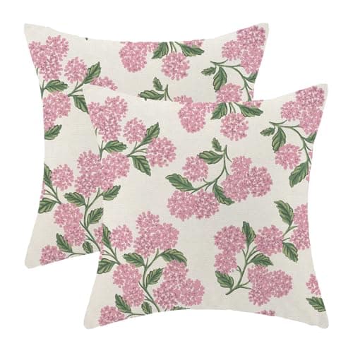 Pink Hydrangea Floral Pillow Covers 18x18 Inch Vintage Spring Flowers Throw Pillow Covers Set of 2 Vintage Seasonal Summer Outdoor Pillow Cases Home Decor for Living Room Bedroom Linen Square Cushion