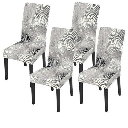 LEIWEIHOPE Abstract Black and White Stripes Chair Covers Set of 4, Stretchable Kitchen Chair Covers Dining Room Abstract Black and White Stripes Decorations Dining Chair Slipcovers Chair Protectors