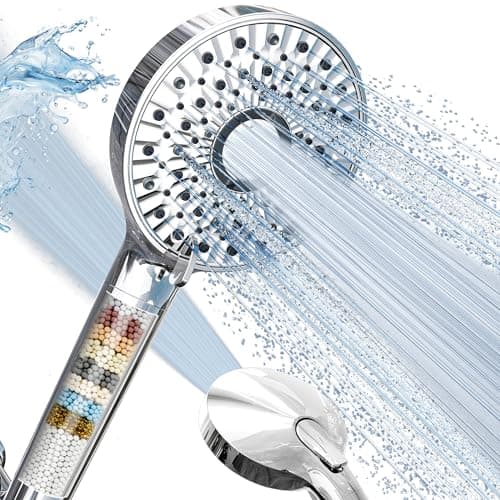 Magichome Filtered Shower Head with Handheld, 10-Mode Adjustable Detachable Chrome Showerhead w/Stainless Hose, Water Softener Filter Beads for Hard Water - Remove Chlorine, Reduce Dry Itchy Skin