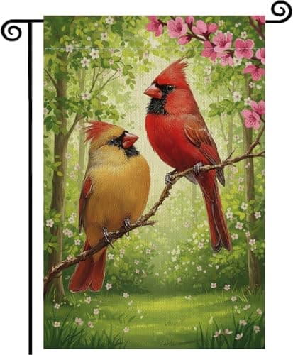 Cardinals Bird Spring Summer Garden Flag 12x18 Inch Double Sided,Forests and flowers Small Yard Flag Burlap Seasonal Holiday Farmhouse Outdoor Decor CBD041
