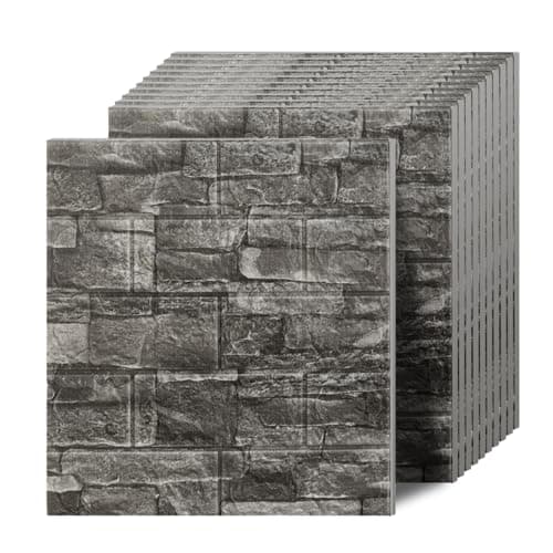 Greymond Faux Brick Wall Panels, 10 PCS, Black and Grey