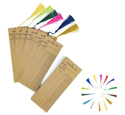 OYWOBET 50 pcs Brown Reading List Bulk Bookmark with Colourful Tassels (25 Colors), Book Tracker and Reading Log Graduation Gifts, Supplies for Book Lovers (Brown)