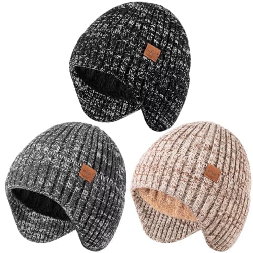 MSDC 3 Pack Winter Hats for Men Women, Fleece Lined Beanie with Ear Flaps
