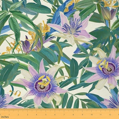 Feelyou Floral 1 Yard Flower Garden Tropical Leaves Fabric by The Yard Romantic Nature Theme Upholstery Fabric for Chairs ，Soft Flannel
