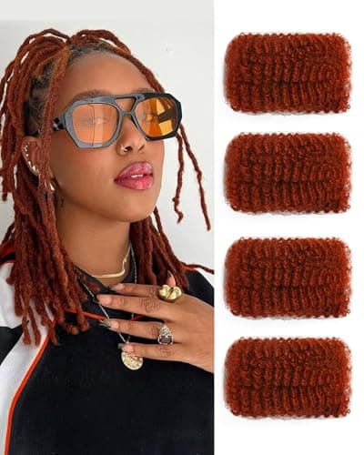 Afro Kinkys Bulk Human Hair Extensions,Kinky-Curly Real Human Hair for Dreadlocks/Locs Repair, Twist & Braid, Crochet Human Braiding Hair Bundles, Natural Ginger, 10 Inches 4 Packs,350#
