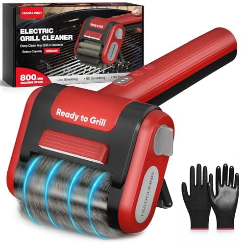 Electric Grill Brush, Grill Cleaner with LED Light, 700–800 RPM Stainless Steel Bristles, 304 Removable Brush Head, Cordless & Type-C Rechargeable Grill Cleaning Tool for Outdoor BBQ