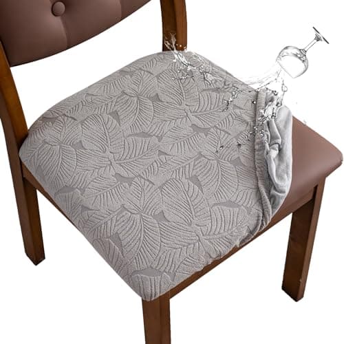 YUEANG Waterproof Seat Cover for Chairs Dining Room Chair Seat Covers Washable Kitchen Chair Seat Slipcovers Protector (Light Gray, 6 PCS)