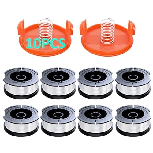 YWTESCH 10 Pack AF-100 Replacement Spool Line for Black+Decker - 0.065" Weed Eater String Trimmer Line Spool, 30ft Autofeed Weed Wacker Spool Refill for Black+Decker(8 Spool,2 Cap,2 Spring)