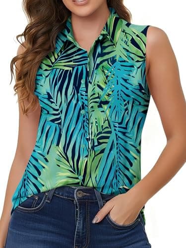 TOLOVIC Womens Sleeveless Button Down Shirts for Women Work Blouses Tops