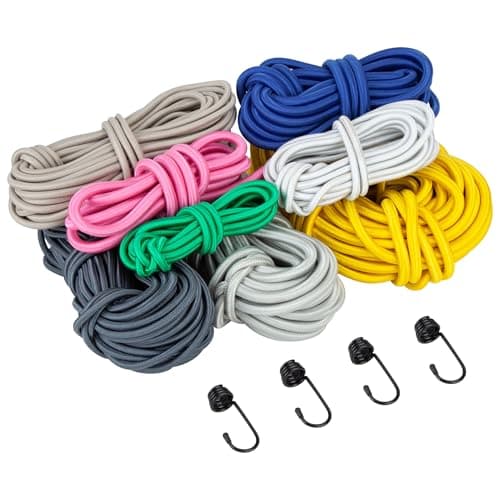 CARTMAN 3/8" x 10' Elastic Bungee Shock Cord with 4 Hooks, Yellow