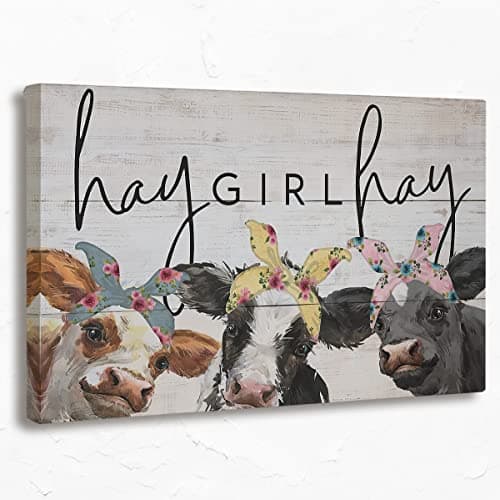 Tizzer Farmhouse Cow Wall Decor for Bedroom Bathroom Living Room, Animail Theme Paintings Canvas Wall Art Prints for Cow Lovers Gilrs Women, 11 x 14 Inches