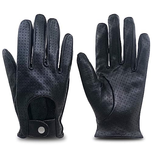 ZLUXURQ Womens Full Mesh Leather Driving Gloves Unlined -Soft and Thin Italian Lambskin Black