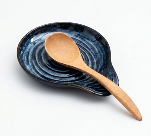 Joyfulhive Farmhouse Ceramic Spoon Rests Holder,Coffee Spoon,Cooking Utensil,Ladles, Tong for Kitchen Counter Stove Top (Ocean Blue)