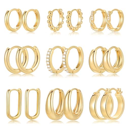 9 Pairs Small Gold/Silver Hoop Earrings Set for Women