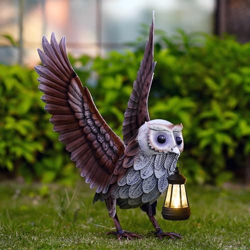Goodeco Solar Owl Statue with Lantern - 21" Outdoor Garden Decor Figurine