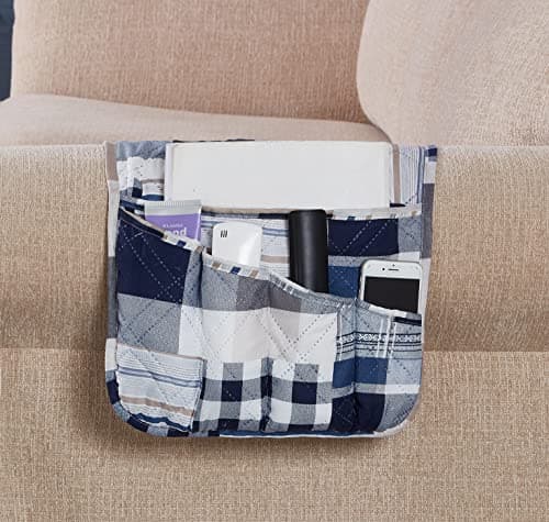 Brilliant Sunshine Blue Plaids & Stripes Couch Armrest Cover, 35"×13"