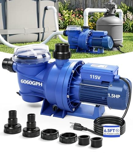 LuxBlue 1.5HP In/Above Ground Pool Pump | Powerful Self-Priming Pool Pumps | Max 6060GPH, 52FT Head Lift for Energy Efficient Water Circulation & Filtration, Includes 1.25"/1.5"/2" Hose Connectors