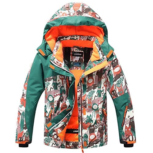 PHIBEE Big Boy's Waterproof Breathable Snowboard Ski Jacket Print/Green 16