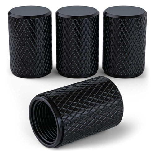 PC Autoworks Aluminum Tire Valve Stem Caps – Anti-Rust, Premium Anodized Aluminum, Corrosion-Resistant, Easy Install, Universal Fit for Car, Truck, Bike, SUV – 1 Pack/Set of 4 (Onyx)