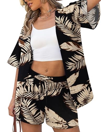 VERABENDI Two Piece Print Cover Up Sets-Top & Shorts,Beach Vacation Clothes Hawaii Outfits for Women