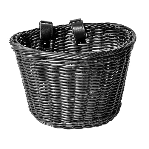 Bike Basket Front for Kids & Adult, Detachable Rattan-Style, Black, Small