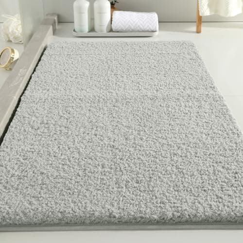 Kildoss Polyester Bathroom Rug 24"x40" Gray, Non-Slip Soft Shaggy Bath Mat