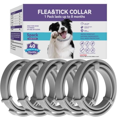 Wiiks&Wooks Flea and Tick Collar for Dogs, 5 Packs Flea Collar for Dogs for 40 Months Protection, Waterproof & Adjustable Flea and tick Prevention Collar for Small Medium Large Dogs & Puppies, Grey