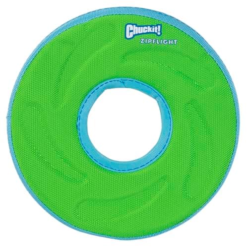 Chuckit! Amphibious ZipFlight Floating and Flying Disc Dog Toy, Medium (8.5"), Assorted Colors (Orange And Blue/Green and Blue)