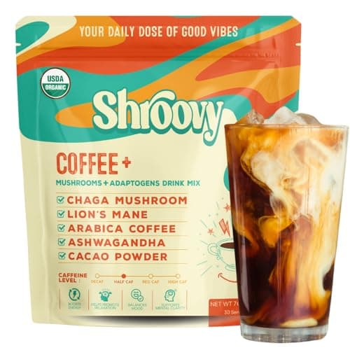 Organic Mushroom Coffee with Adaptogens | Lion's Mane and Chaga | Instant Coffee | Half-Caffeine |Packed with Superfoods | 2,000mg of Mushroom - 30 Servings