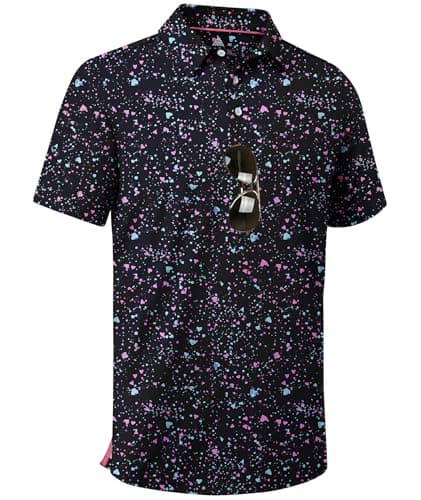 ZITY Mens Golf Shirt Short Sleeve Moisture Wicking Performance Daily Casual Print Patterns Collared Golf Polo Shirts for Men Black Painting X-Large