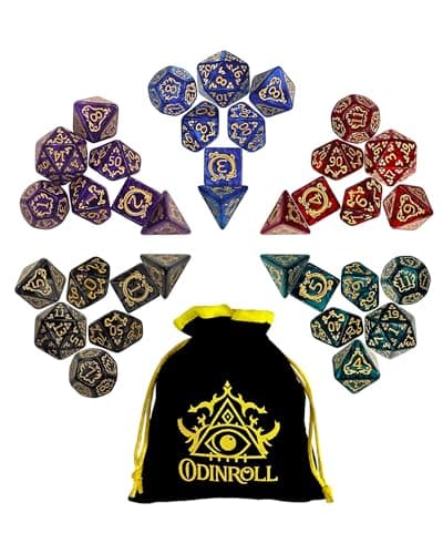 ODINROLL D&D Dice Set, 35PCS Polyhedral Dice with Bag for DND RPG Games