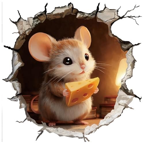 fufuquare 3D Cartoon Mouse Hole Wall Decals Peel and Stick, Adorable Cheese Steal Rats with Corner Lights Wall Stickers for Nursery, Living Room, Bedroom