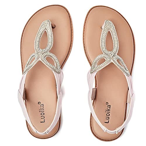 Luoika Women's Wide Width Rhinestone Flat Thong Sandals.702 BG 8