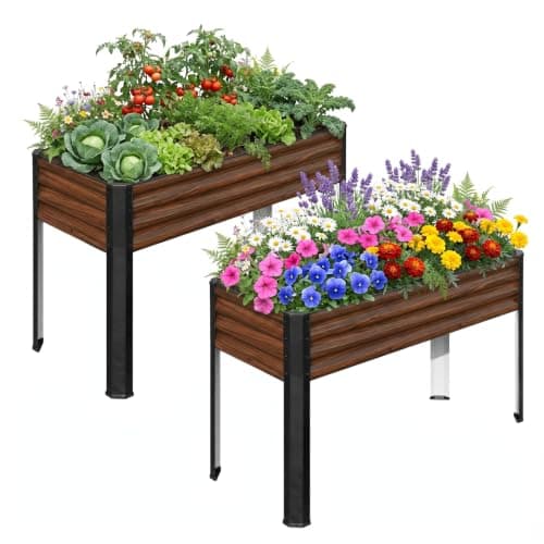 SnugNiture Raised Garden Bed with Legs, 2PCS 48×18×32in Outdoor Metal Elevated Raised Planter Box for Backyard, Patio, Balcony