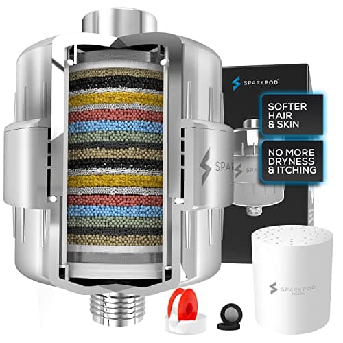SparkPod 23 Stage Shower Head Filter for Hard Water - High Output Universal Shower Filters to Remove Toxic Chemicals, Chlorine & Heavy Metals (Luxury Polished Chrome)